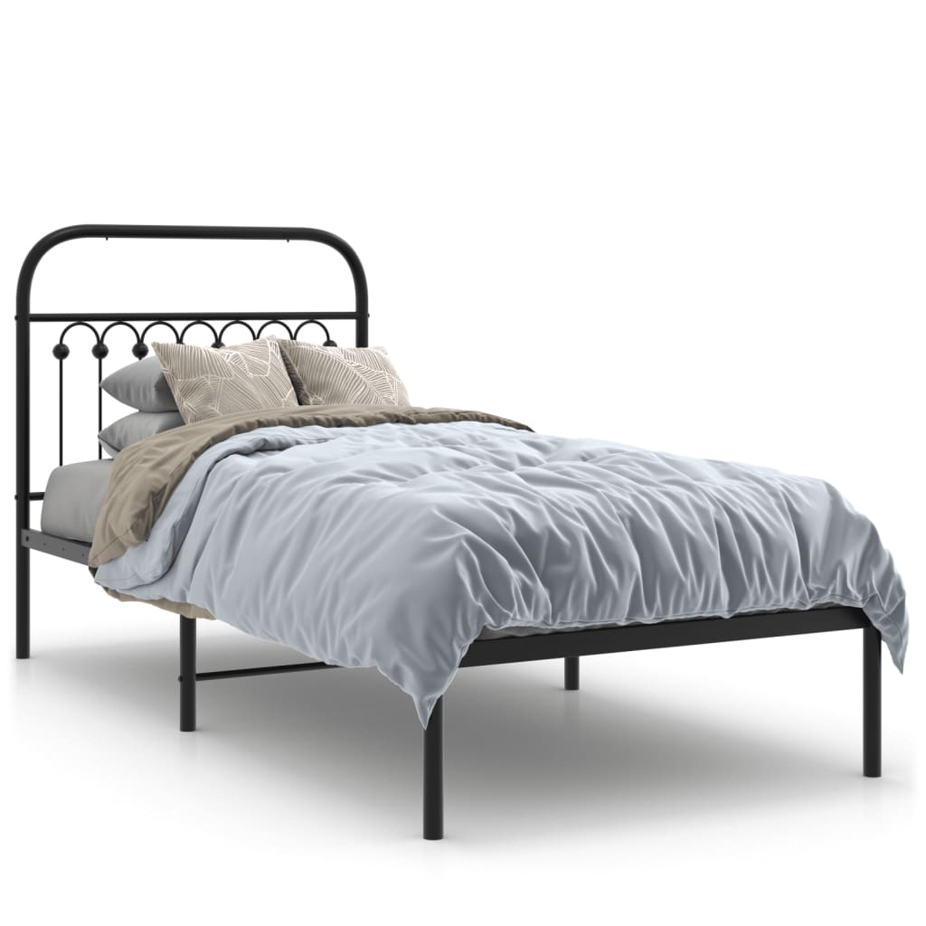 vidaXL Metal Bed Frame without Mattress with Headboard Black 90x190cm