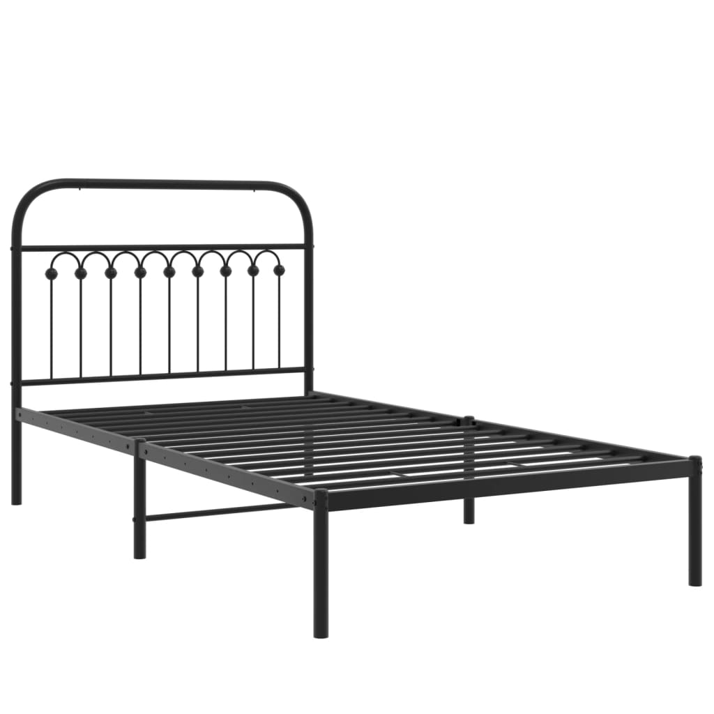 vidaXL Metal Bed Frame without Mattress with Headboard Black 100x190cm