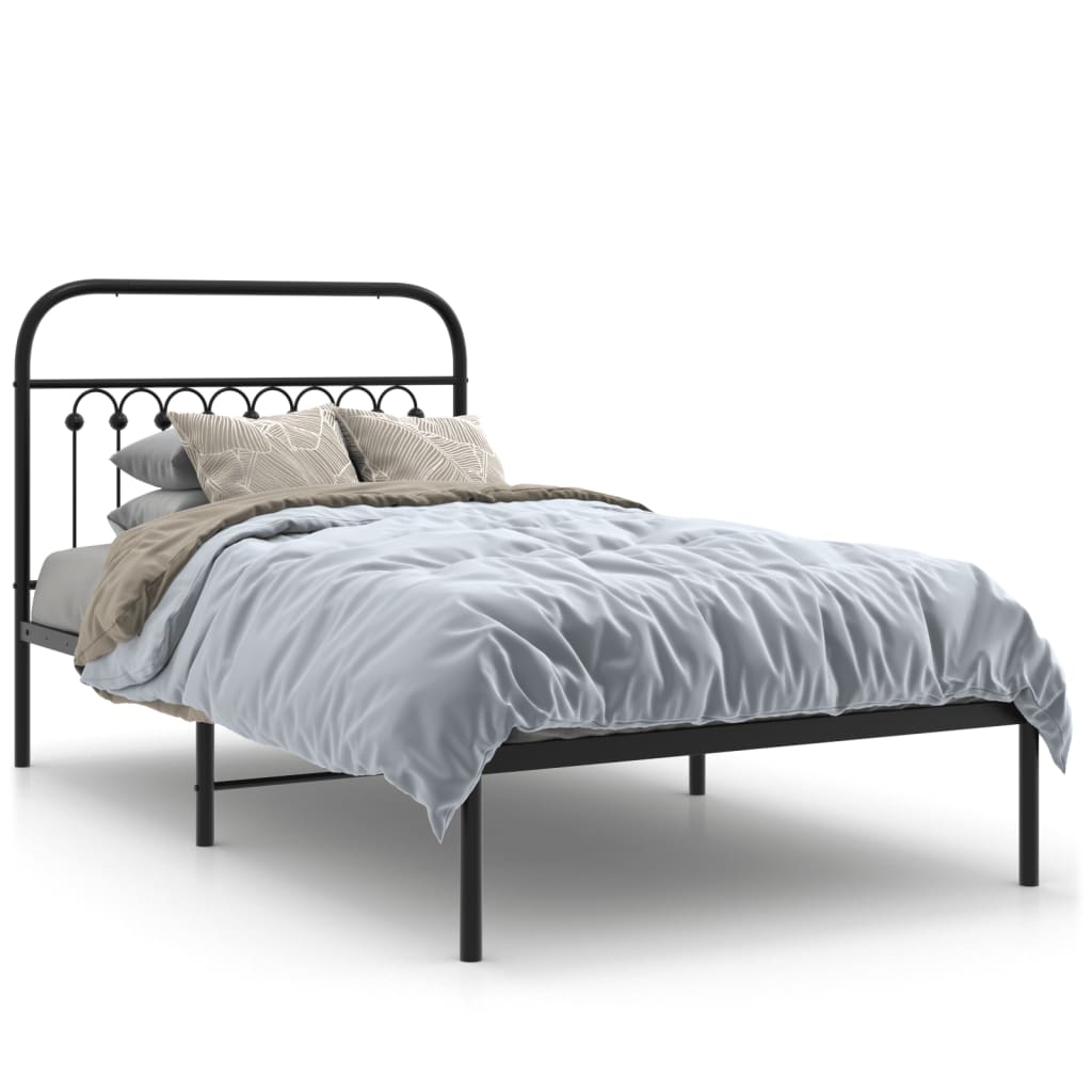 vidaXL Metal Bed Frame without Mattress with Headboard Black 100x190cm