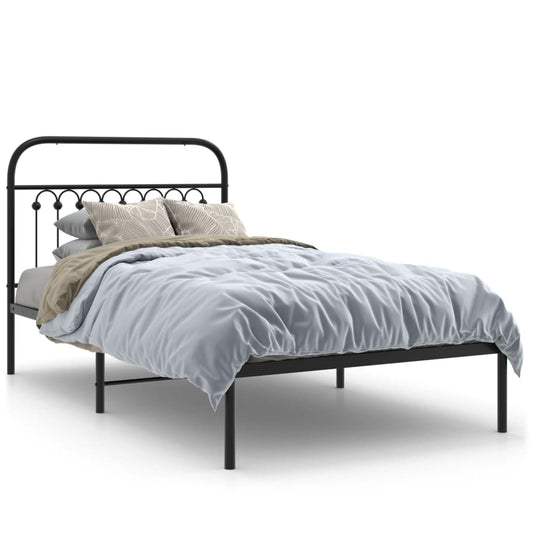 vidaXL Metal Bed Frame without Mattress with Headboard Black 100x200cm