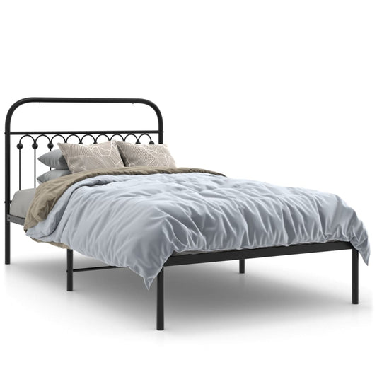 vidaXL Metal Bed Frame without Mattress with Headboard Black 107x203cm