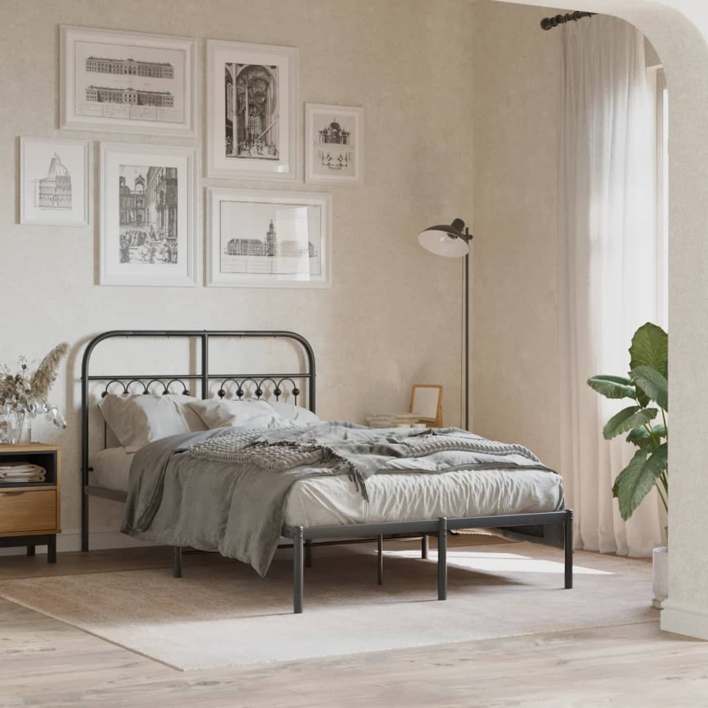 Metal Bed Frame without Mattress with Headboard Black 120x200cm