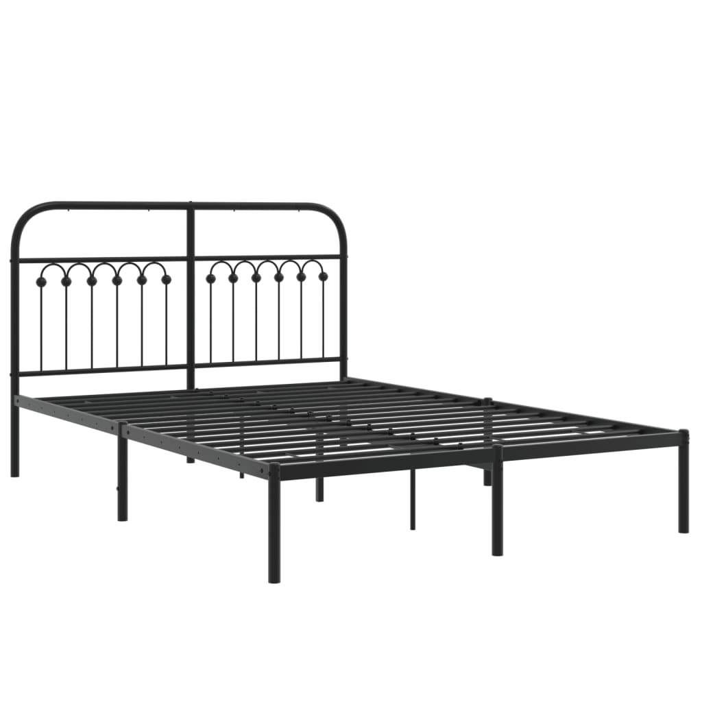 vidaXL Metal Bed Frame without Mattress with Headboard Black 135x190cm