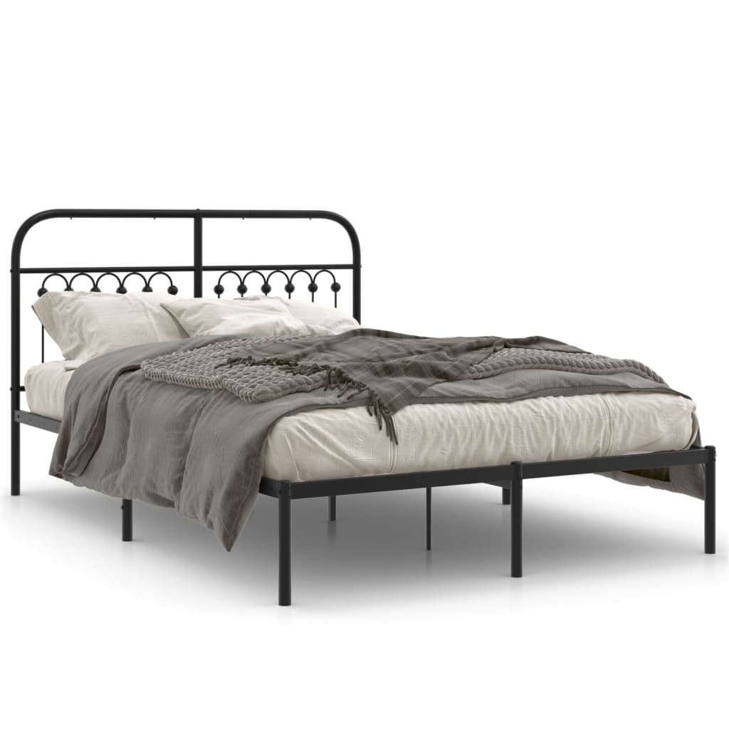 vidaXL Metal Bed Frame without Mattress with Headboard Black 135x190cm