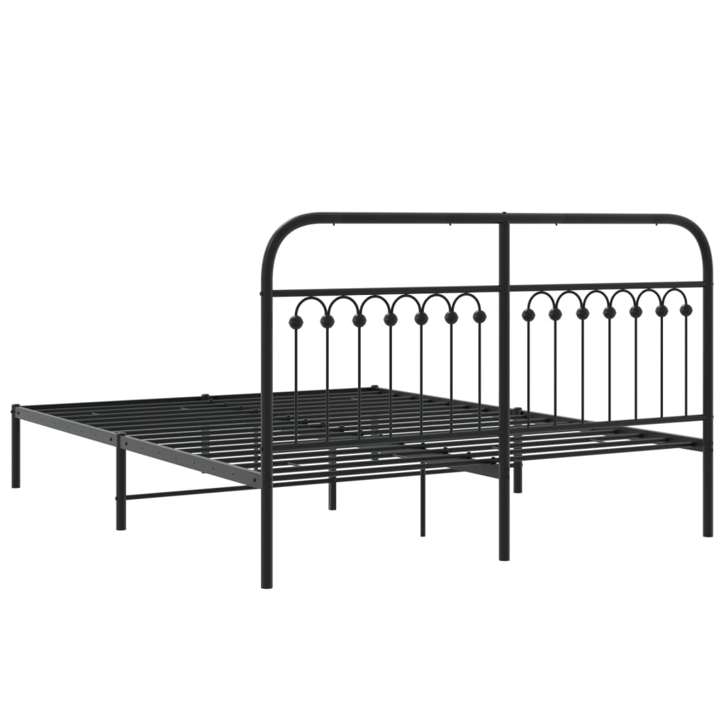 vidaXL Metal Bed Frame without Mattress with Headboard Black 150x200cm