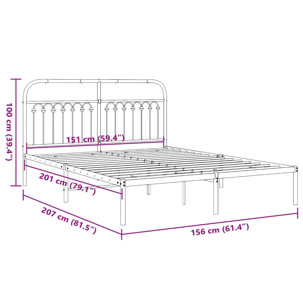 vidaXL Metal Bed Frame without Mattress with Headboard Black 150x200cm