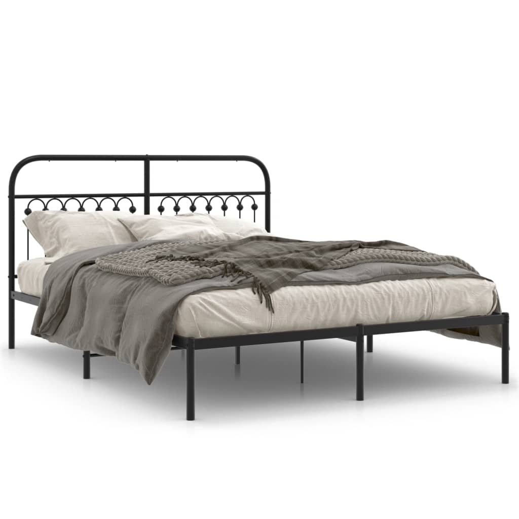 vidaXL Metal Bed Frame without Mattress with Headboard Black 150x200cm