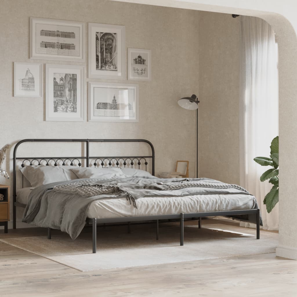 vidaXL Metal Bed Frame without Mattress with Headboard Black 183x203cm