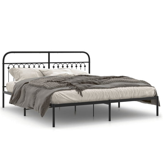 vidaXL Metal Bed Frame without Mattress with Headboard Black 183x203cm