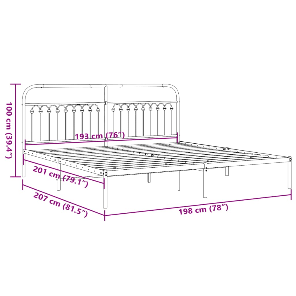 vidaXL Metal Bed Frame without Mattress with Headboard Black 193x203cm