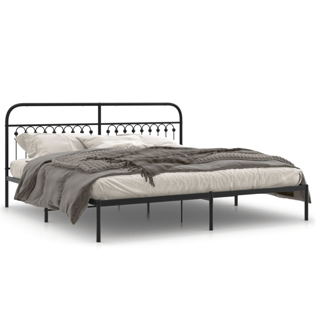 vidaXL Metal Bed Frame without Mattress with Headboard Black 193x203cm