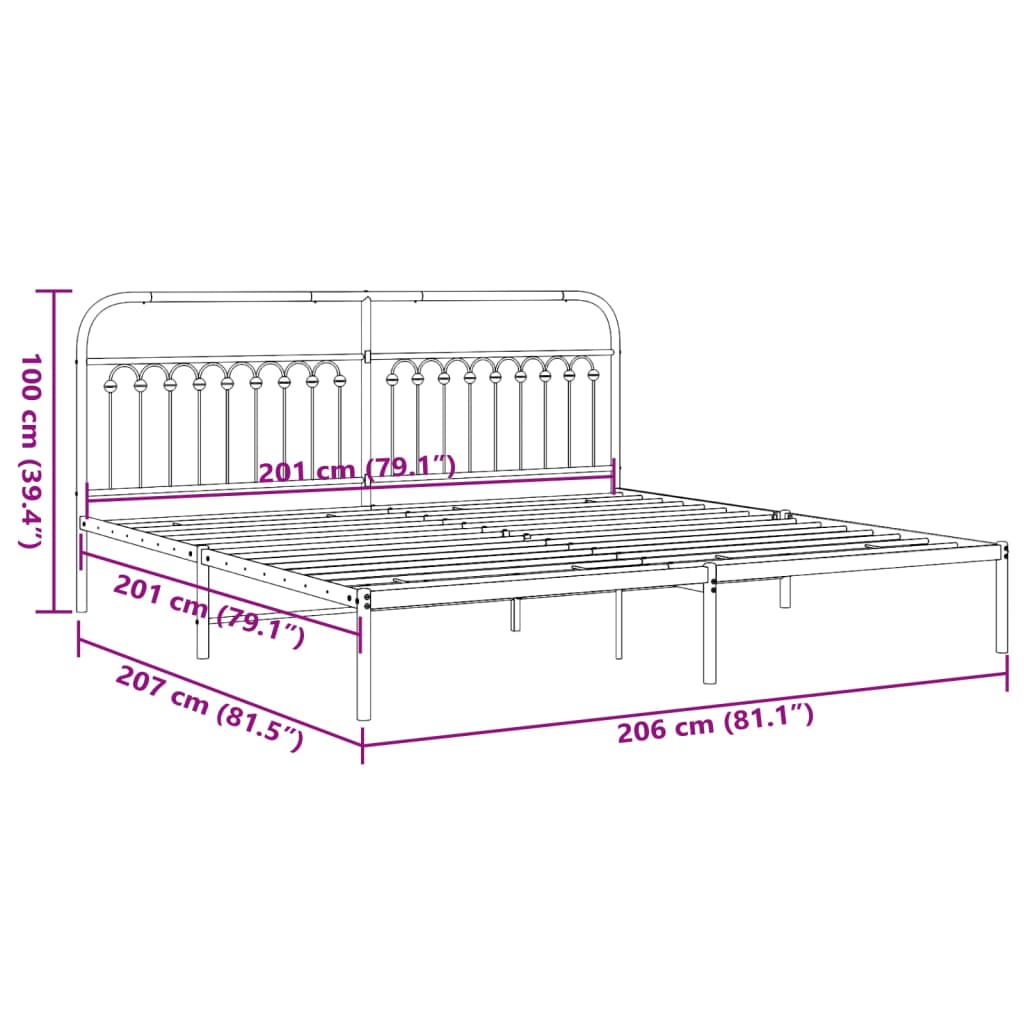 vidaXL Metal Bed Frame without Mattress with Headboard Black 200x200cm