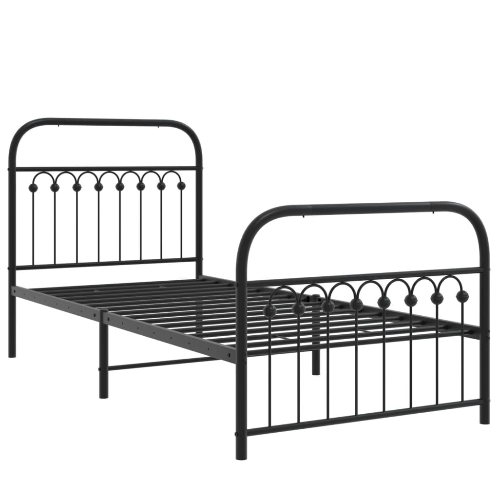 vidaXL Metal Bed Frame without Mattress with Footboard Black 90x190cm