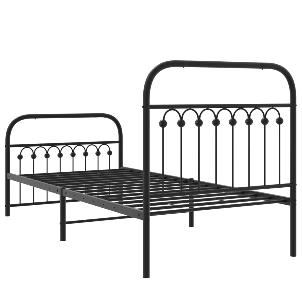 vidaXL Metal Bed Frame without Mattress with Footboard Black 90x190cm