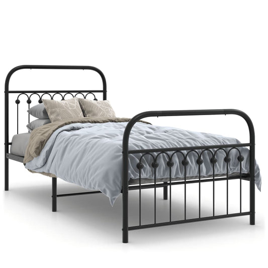 vidaXL Metal Bed Frame without Mattress with Footboard Black 90x190cm