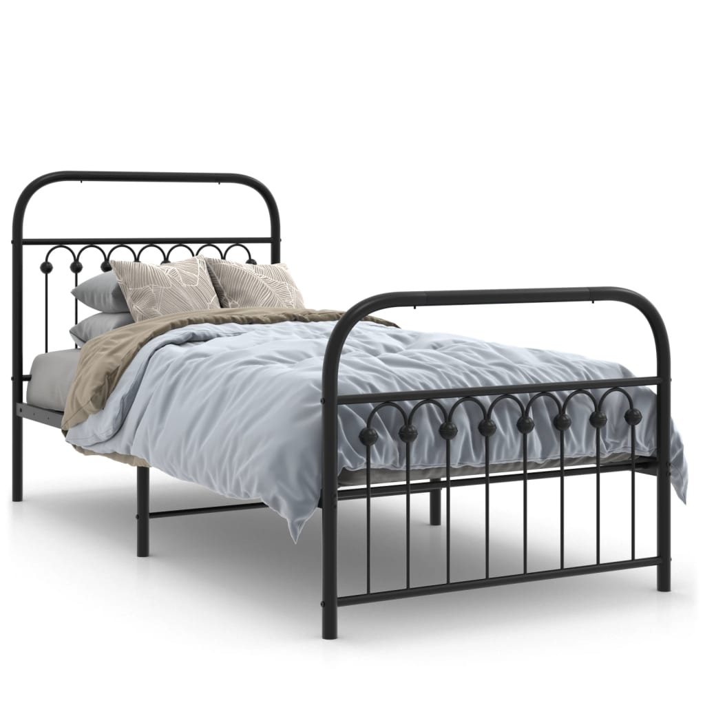 vidaXL Metal Bed Frame without Mattress with Footboard Black 90x200cm