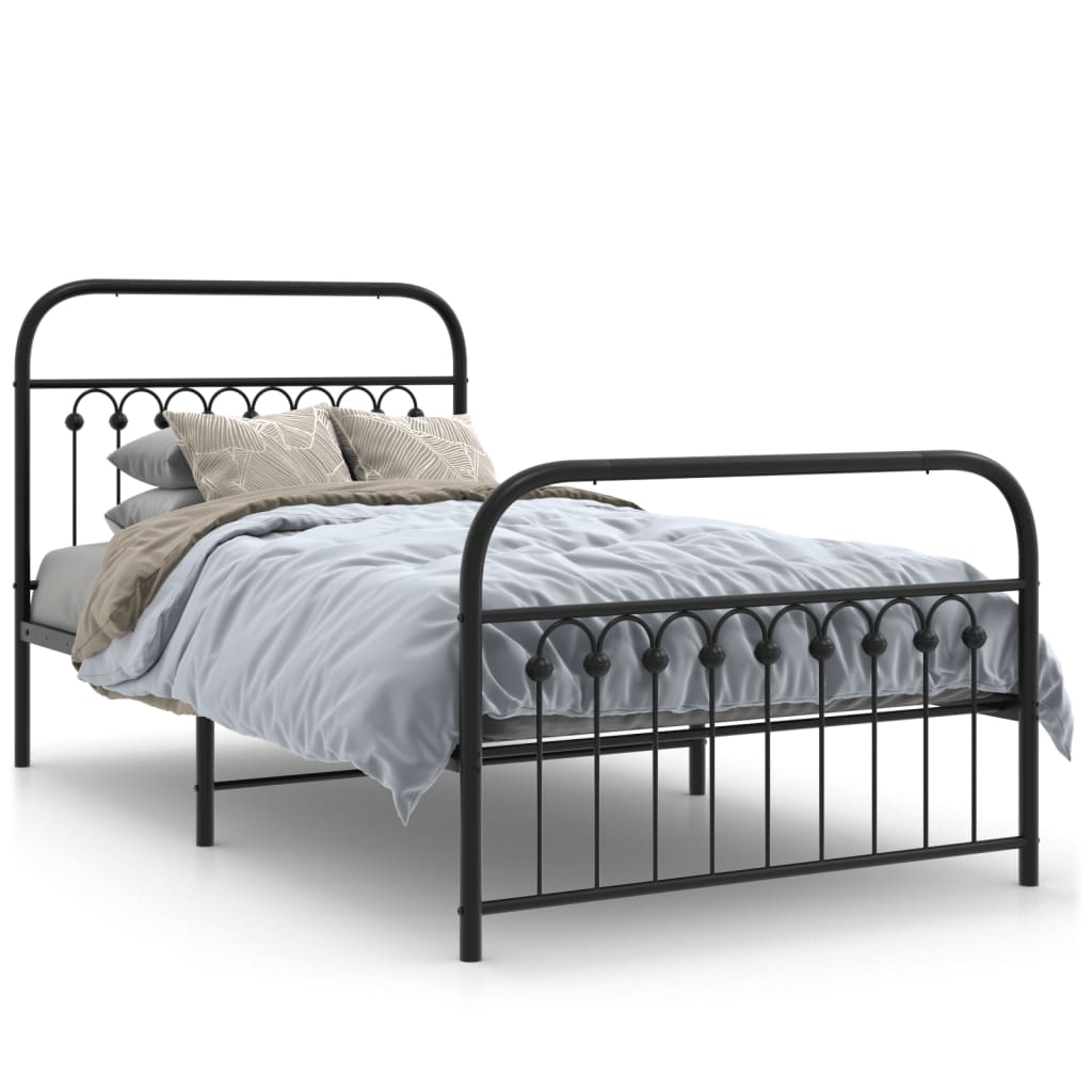 Metal Bed Frame without Mattress with Footboard Black 100x200cm
