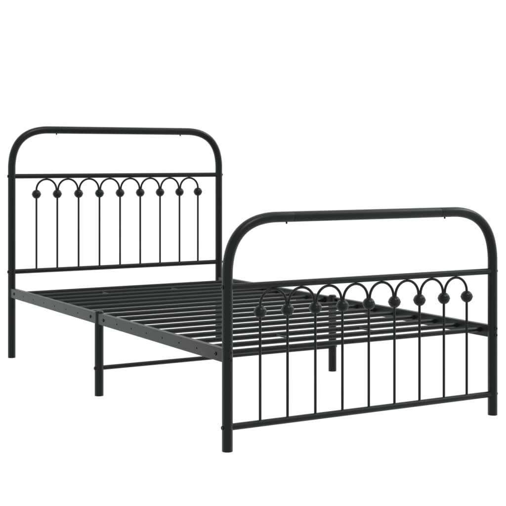 Metal Bed Frame without Mattress with Footboard Black 100x200cm