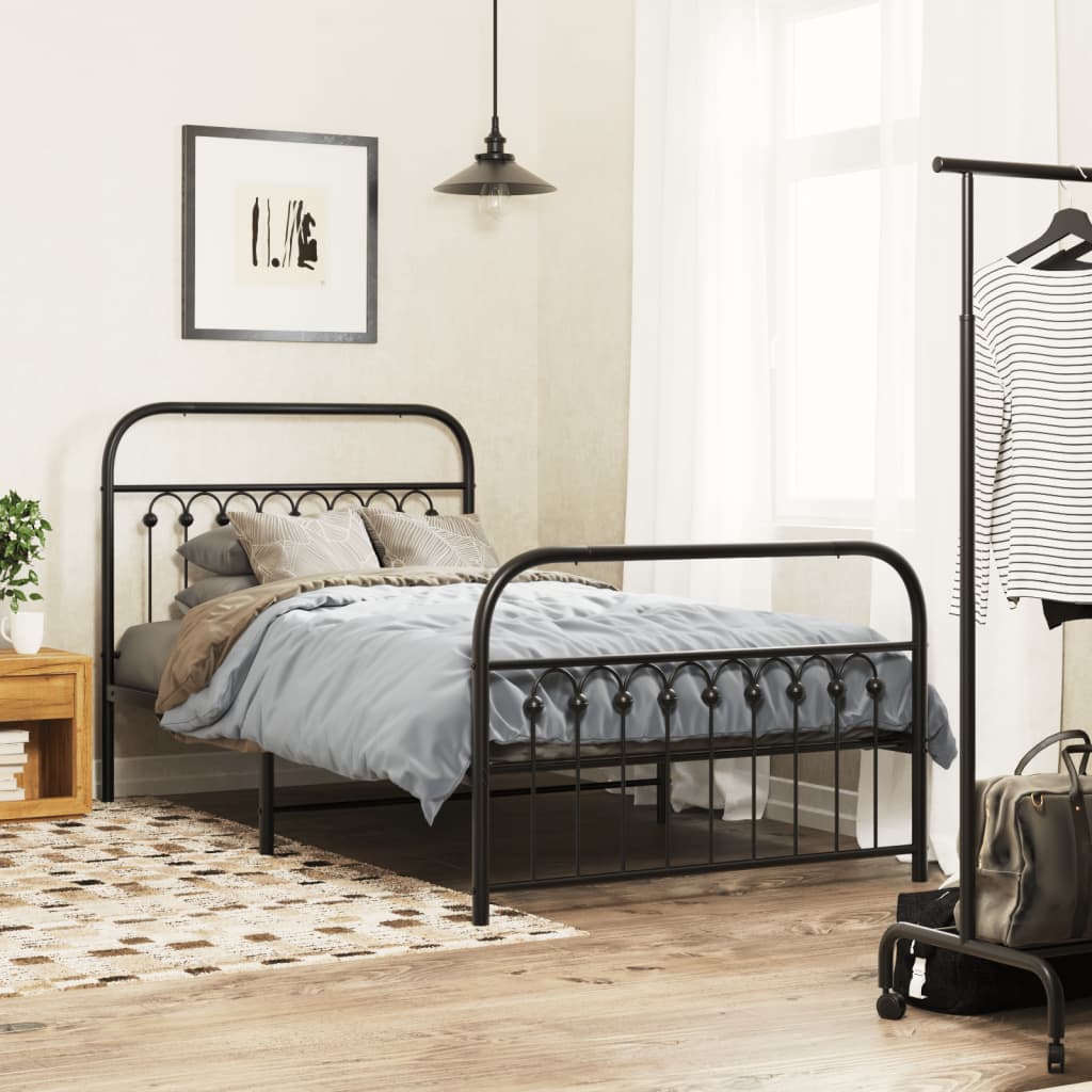 Metal Bed Frame without Mattress with Footboard Black 100x200cm