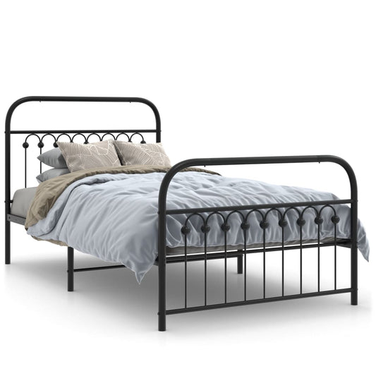 vidaXL Metal Bed Frame without Mattress with Footboard Black 100x200cm