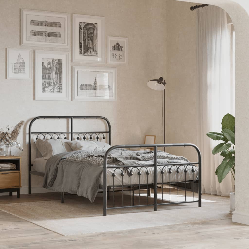 vidaXL Metal Bed Frame without Mattress with Footboard Black 120x190cm