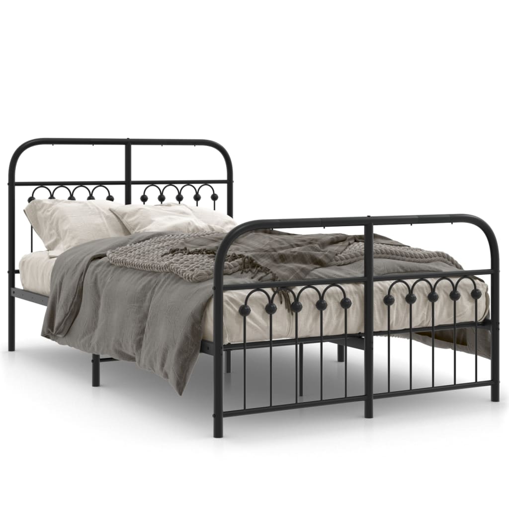 vidaXL Metal Bed Frame without Mattress with Footboard Black 120x190cm