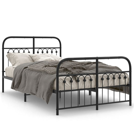 vidaXL Metal Bed Frame without Mattress with Footboard Black 120x200cm