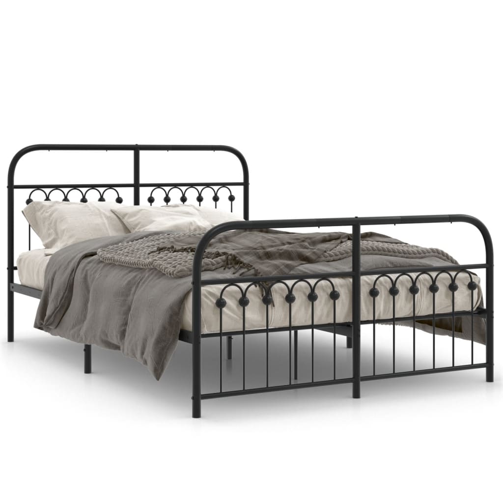 vidaXL Metal Bed Frame without Mattress with Footboard Black 137x190cm