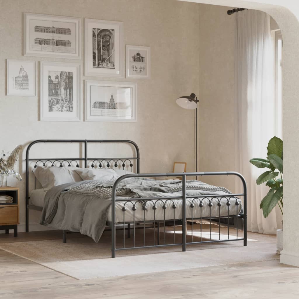 Metal Bed Frame without Mattress with Footboard Black 140x190cm
