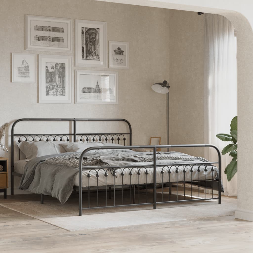 vidaXL Metal Bed Frame without Mattress with Footboard Black 183x213cm