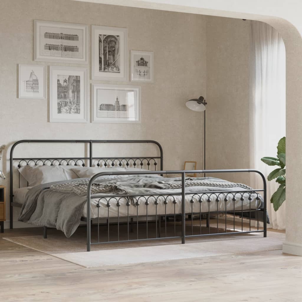 vidaXL Metal Bed Frame without Mattress with Footboard Black 193x203cm