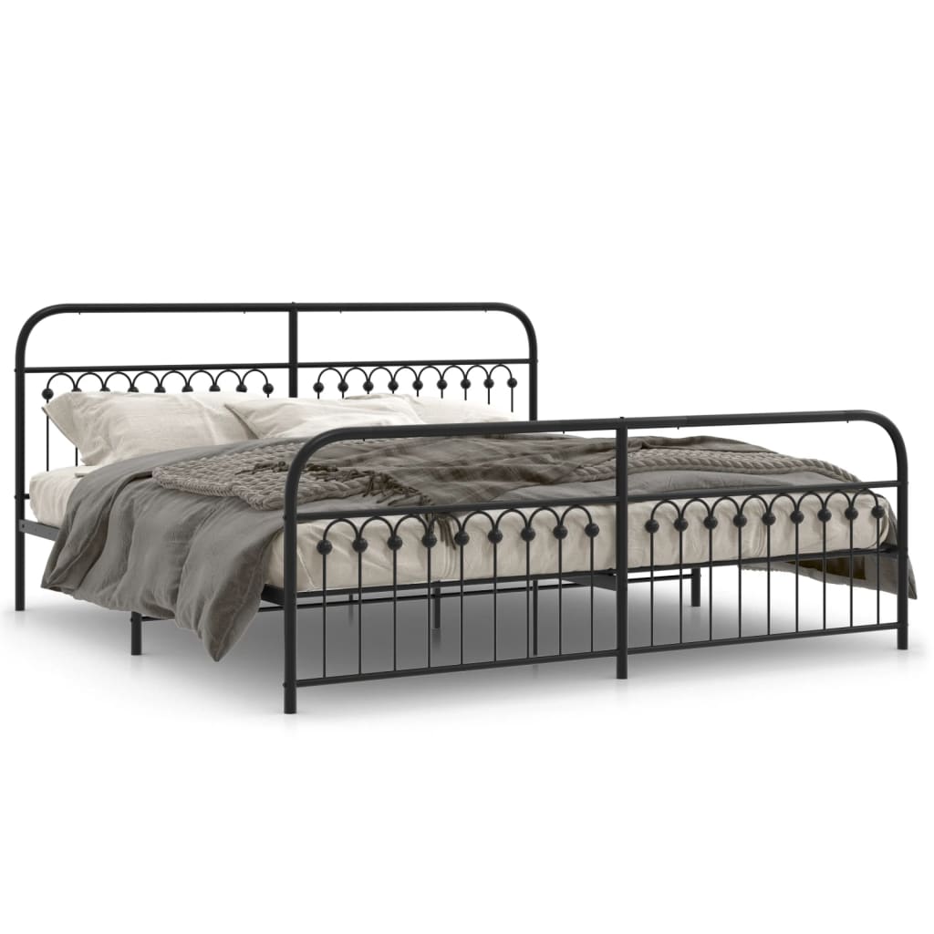 vidaXL Metal Bed Frame without Mattress with Footboard Black 193x203cm