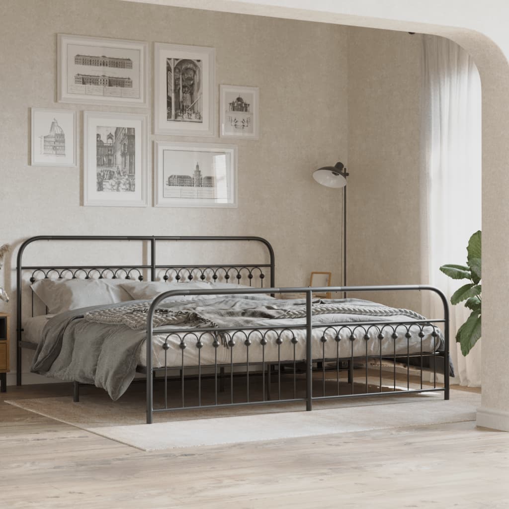 vidaXL Metal Bed Frame without Mattress with Footboard Black 200x200cm