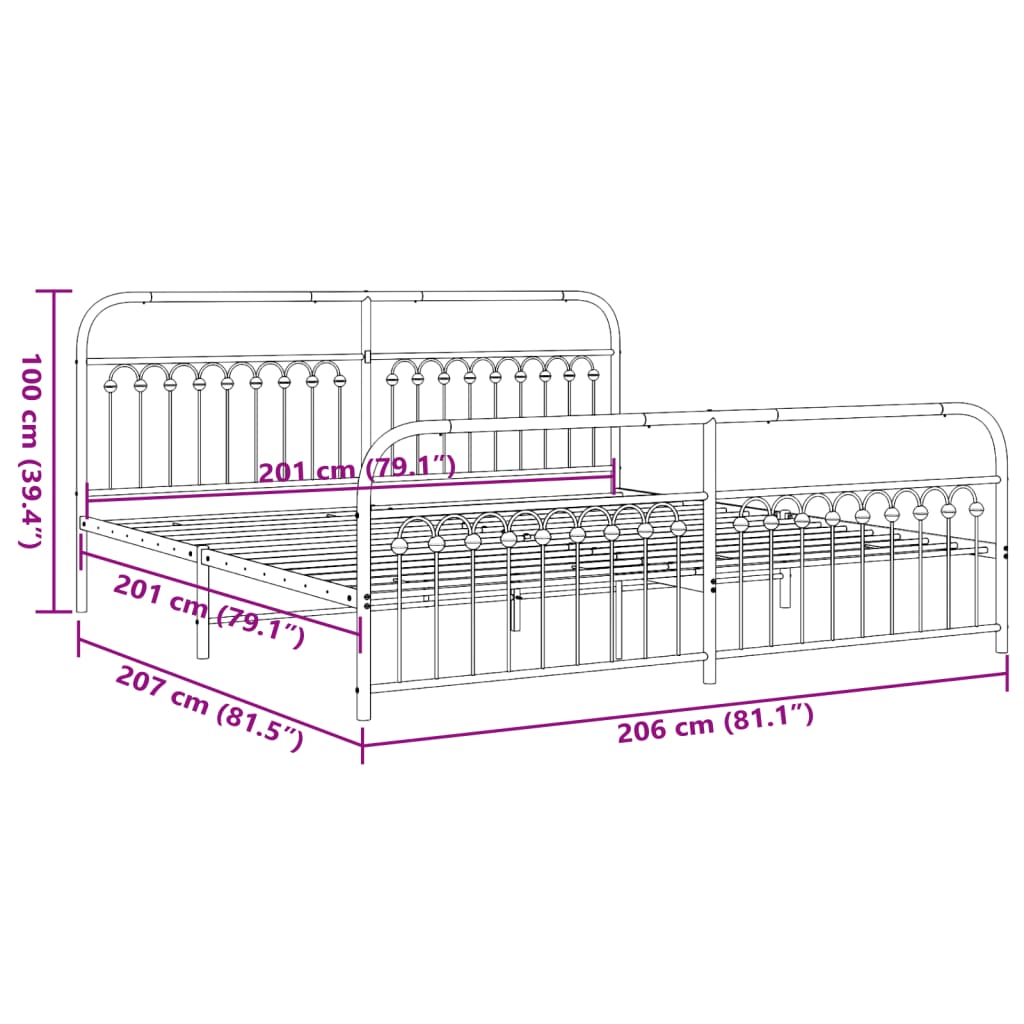 vidaXL Metal Bed Frame without Mattress with Footboard Black 200x200cm