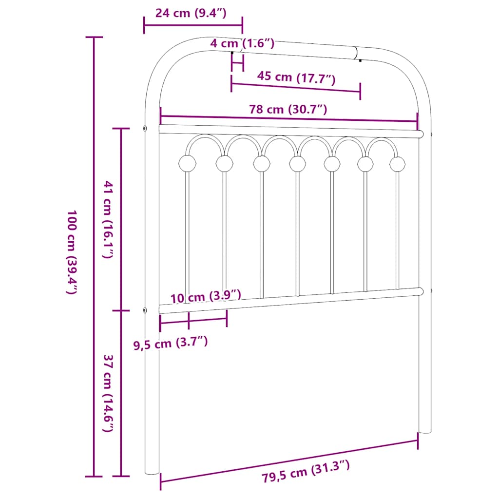Metal Replace Headboard Black 80 cm
