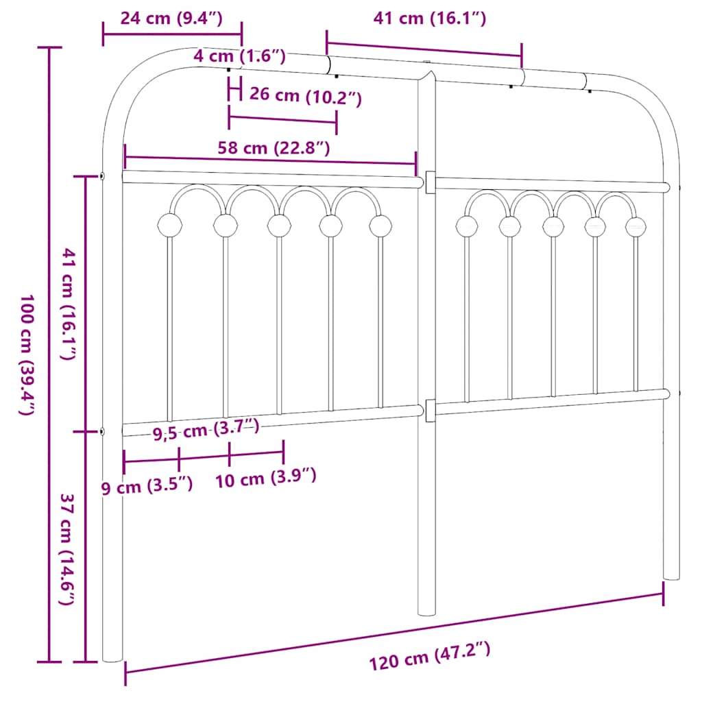 Metal Replace Headboard Black 120 cm