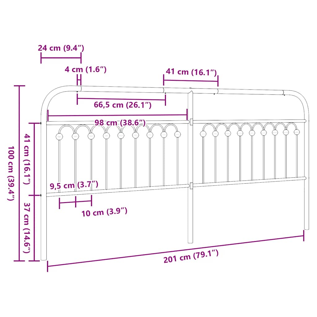 Metal Replace Headboard Black 200 cm