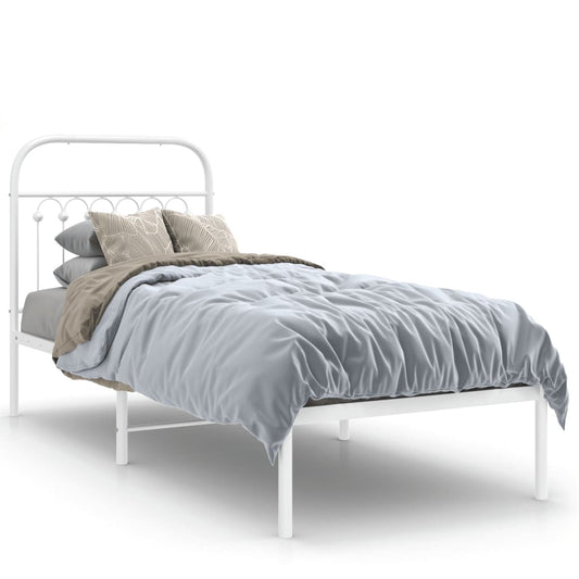 vidaXL Metal Bed Frame without Mattress with Headboard White 75x190cm