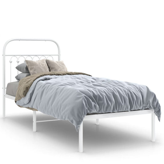 vidaXL Metal Bed Frame without Mattress with Headboard White 80x200cm