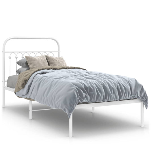 vidaXL Metal Bed Frame without Mattress with Headboard White 90x190cm