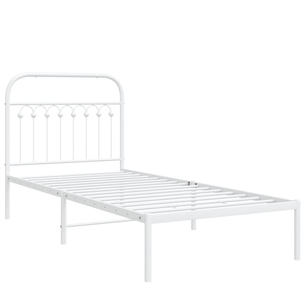 vidaXL Metal Bed Frame without Mattress with Headboard White 90x200cm