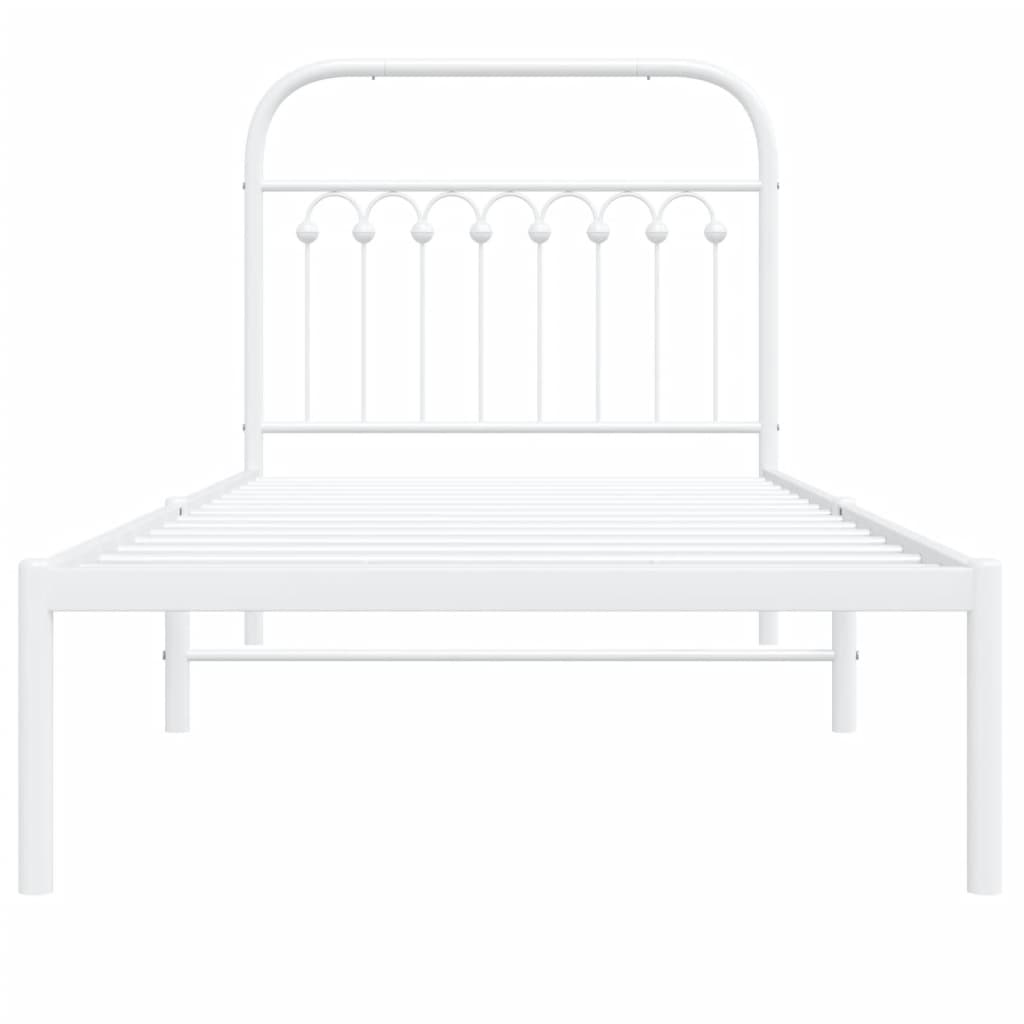 vidaXL Metal Bed Frame without Mattress with Headboard White 90x200cm