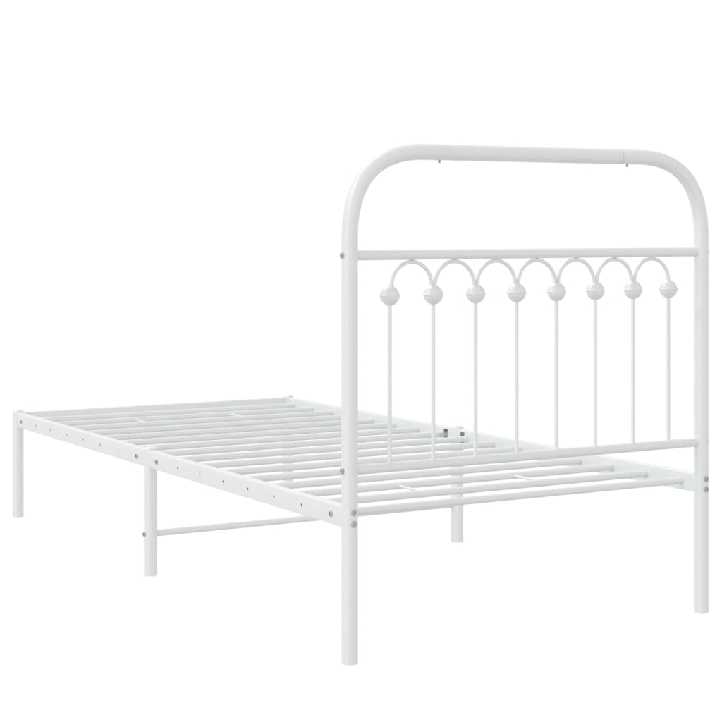 vidaXL Metal Bed Frame without Mattress with Headboard White 90x200cm