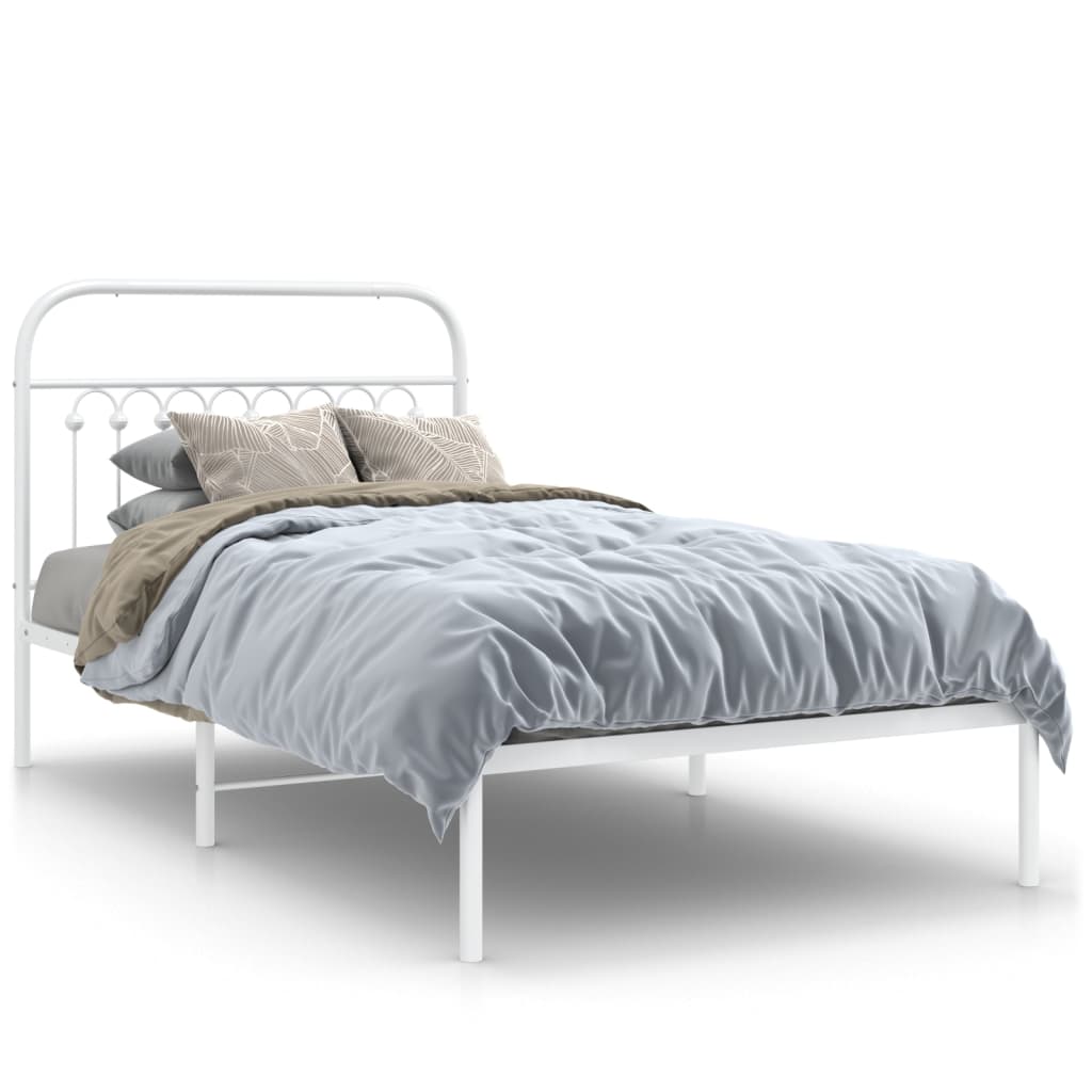 vidaXL Metal Bed Frame without Mattress with Headboard White 100x190cm