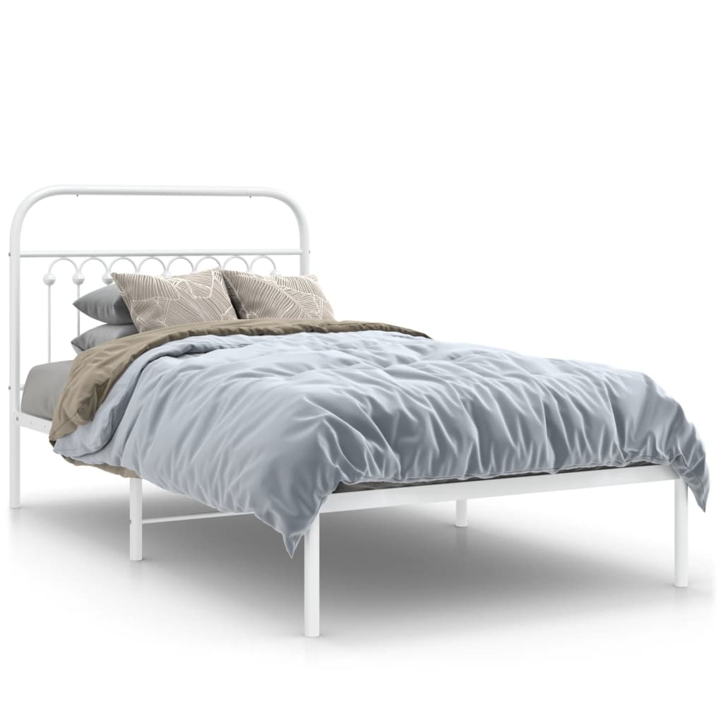 Metal Bed Frame without Mattress with Headboard White 100x200cm