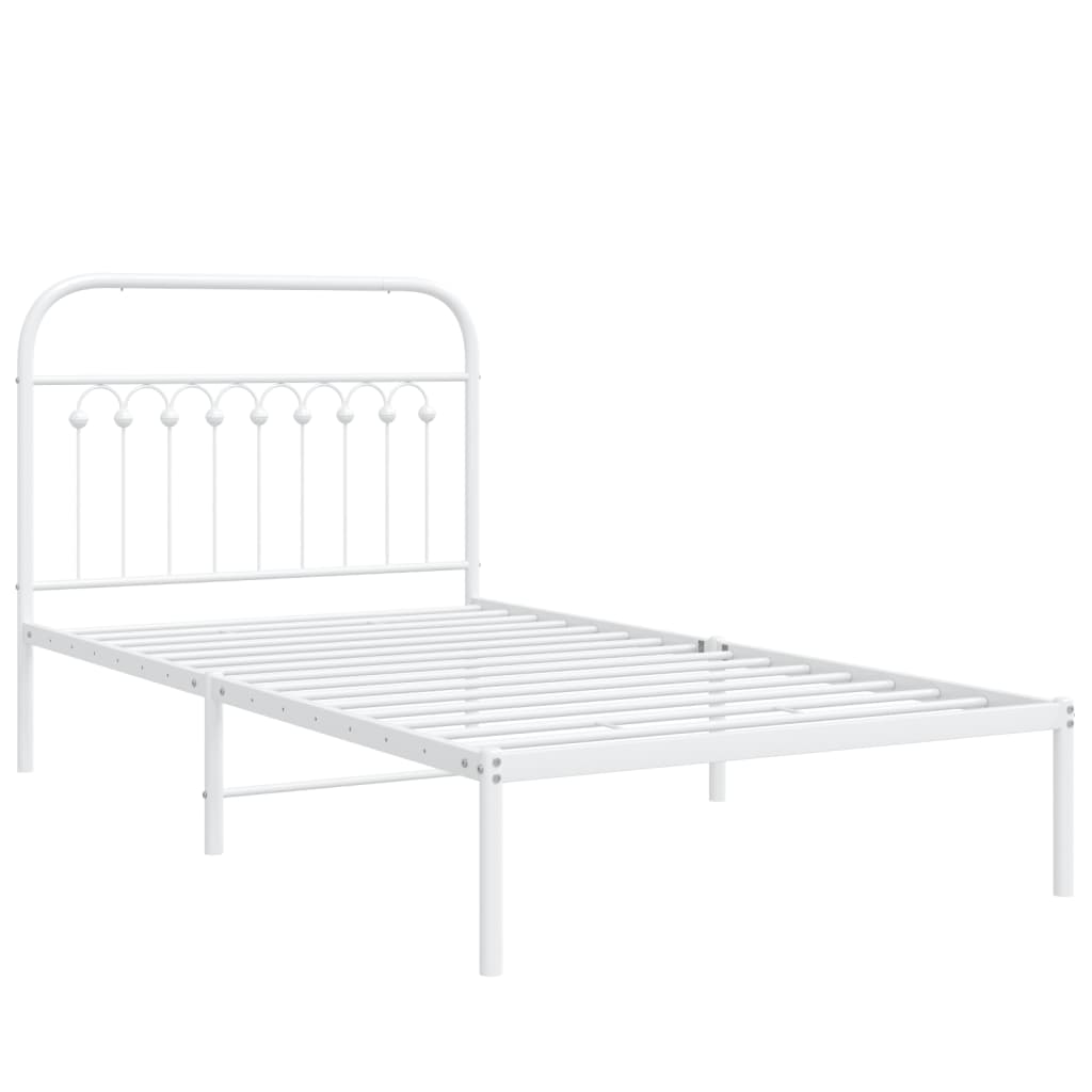 Metal Bed Frame without Mattress with Headboard White 100x200cm