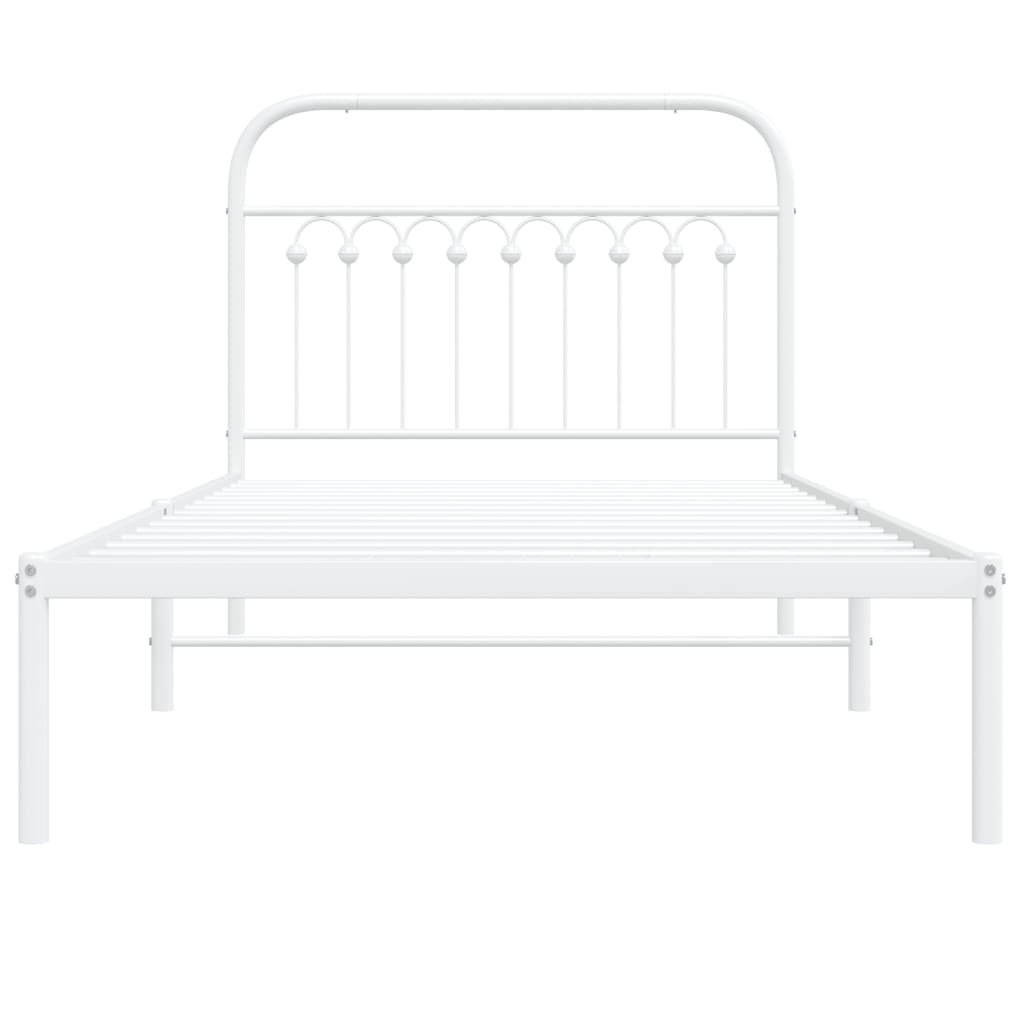 Metal Bed Frame without Mattress with Headboard White 100x200cm