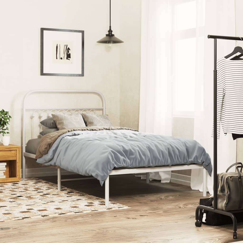 Metal Bed Frame without Mattress with Headboard White 100x200cm