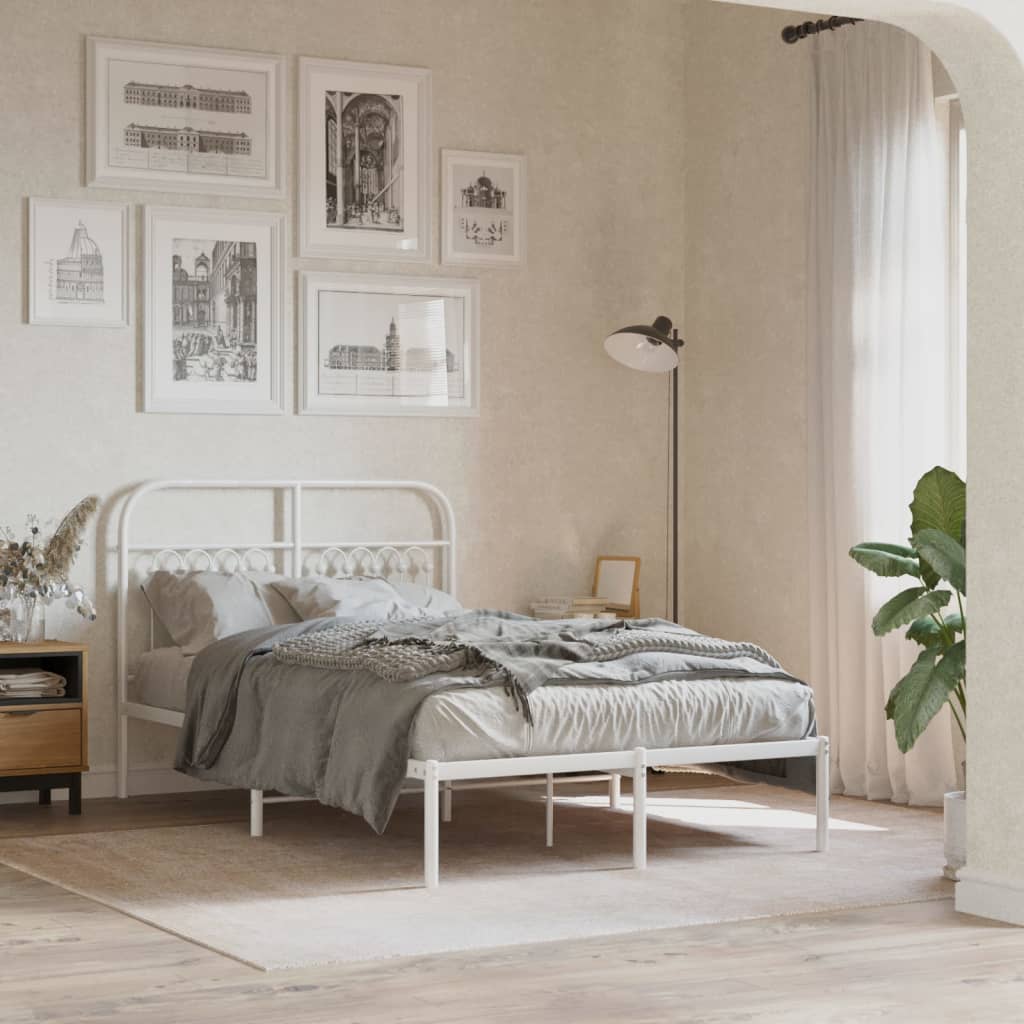 Metal Bed Frame without Mattress with Headboard White 120x190cm