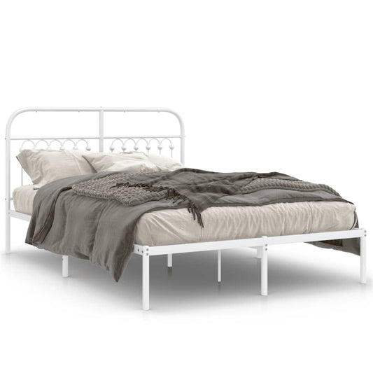 vidaXL Metal Bed Frame without Mattress with Headboard White 135x190cm